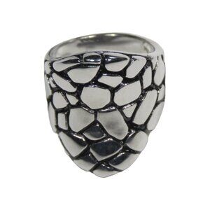 Inox Women's Polished Stainless Steel Stone Pattern Ring with Black Accents, S8